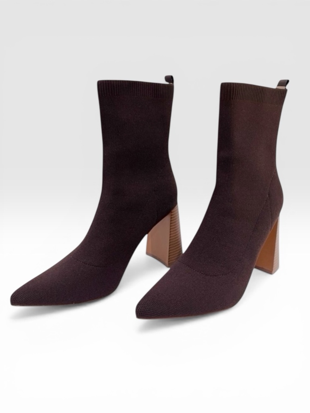 Journee Collection Noralinn Knit Stretch Block Heel Pointed Toe Brown 9.5W NWT